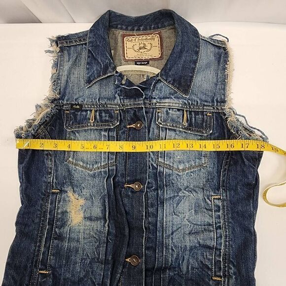 Cult of Individuality Blue Denim Vest Womens Jean Distressed Size Large H5 - Picture 5 of 9